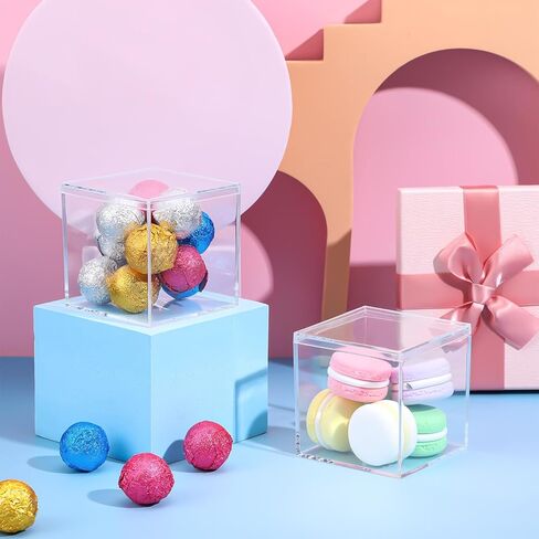 12 PCS Acrylic Square Cube 3 x 3 x 3 Inches, Small Clear Plastic Display Boxes with Lids, Clear Acrylic Storage Square Cube Boxes, Display Case Container for Candy Jewelry Tiny Items in Kuwait