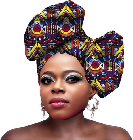 HollandaisWax African Head Wraps for Women Cotton Wax Print Headband Scarf Nigerian Gele Headtie 50 * 180CM in Kuwait