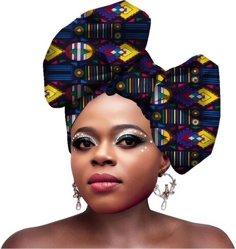 HollandaisWax African Head Wraps for Women Cotton Wax Print Headband Scarf Nigerian Gele Headtie 50 * 180CM in Kuwait