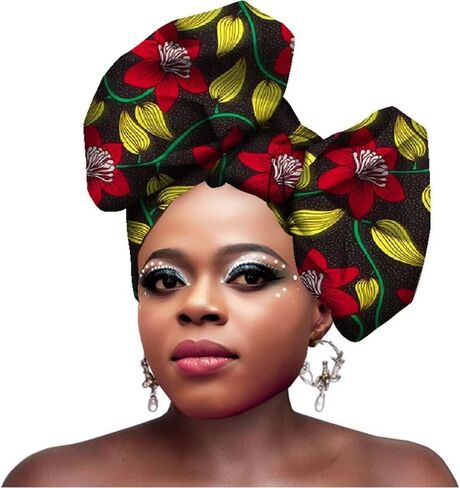 HollandaisWax African Head Wraps for Women Cotton Wax Print Headband Scarf Nigerian Gele Headtie 50 * 180CM in Kuwait