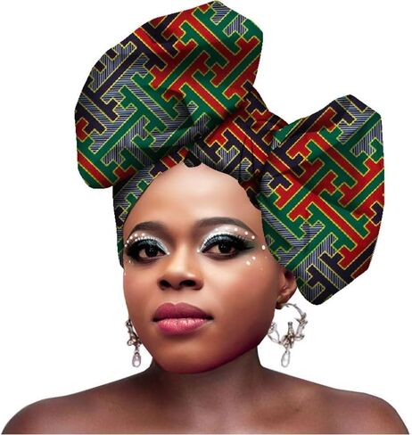 HollandaisWax African Head Wraps for Women Cotton Wax Print Headband Scarf Nigerian Gele Headtie 50 * 180CM in Kuwait