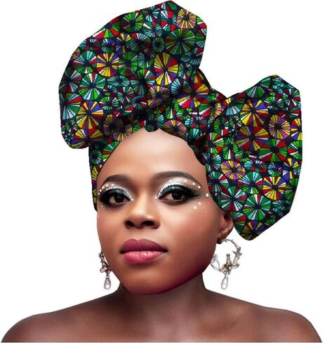 HollandaisWax African Head Wraps for Women Cotton Wax Print Headband Scarf Nigerian Gele Headtie 50 * 180CM in Kuwait