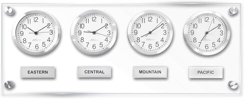 BBHORAIRE Silver Time Zone Wall Clock Mondial Decor Silent Non-Ticking Quartz Analog Battery Operated Multiple City/Country/Region/World Clocks for Home Office Business Study Easy Install 32x12Inch in Saudi Arabia