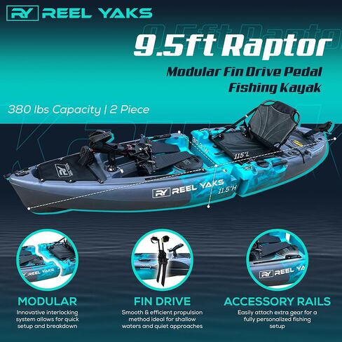 9.5ft Raptor Modular Propeller Drive Fishing Kayak, 380 lbs Capacity, Super Lightweight, Easy to Store/Carry in Saudi Arabia
