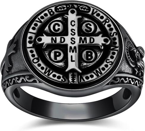 Admetus 925 Sterling Silver St Benedict Rings exorcism Saint Benedict Ring Medalla de San Benito المجوهرات حماية الهدايا الدينية للرجال حلقات الحجم 6-15 in Kuwait