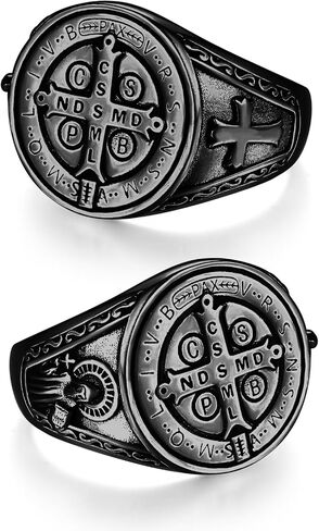Admetus 925 Sterling Silver St Benedict Rings exorcism Saint Benedict Ring Medalla de San Benito المجوهرات حماية الهدايا الدينية للرجال حلقات الحجم 6-15 in Kuwait