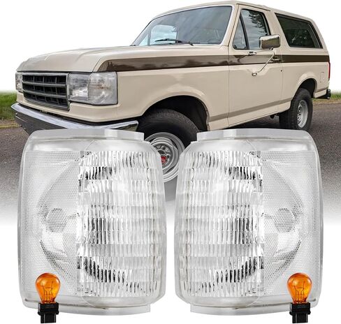 USR 87-91 Light Bronco Corner Light-انعطف مصابيح إشارة (يسار + يمين)-متوافق مع 1987-1991 فورد برونكو الحجم الكامل SUV / F150 F250 F350 / F-150 F-250 F-350 (مصابيح زاوية واضحة مع مصابيح العنبر) in Saudi Arabia