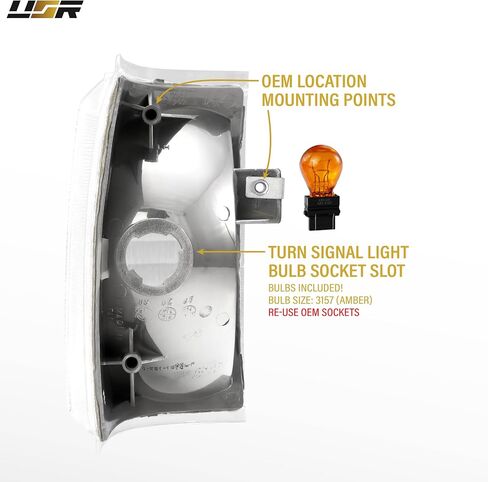 USR 87-91 Light Bronco Corner Light-انعطف مصابيح إشارة (يسار + يمين)-متوافق مع 1987-1991 فورد برونكو الحجم الكامل SUV / F150 F250 F350 / F-150 F-250 F-350 (مصابيح زاوية واضحة مع مصابيح العنبر) in Saudi Arabia