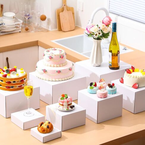 8 Pcs Buffet Risers, 12" 11" 10" 9" 7.9" 6.9" 5.9" 5" Display Stand Food Risers for Buffet Table Boxes Display Stand Shelf with Hollow Bottoms for Catering Collectibles Jewelry Show in Saudi Arabia