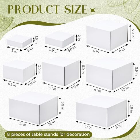 8 Pcs Buffet Risers, 12" 11" 10" 9" 7.9" 6.9" 5.9" 5" Display Stand Food Risers for Buffet Table Boxes Display Stand Shelf with Hollow Bottoms for Catering Collectibles Jewelry Show in Saudi Arabia