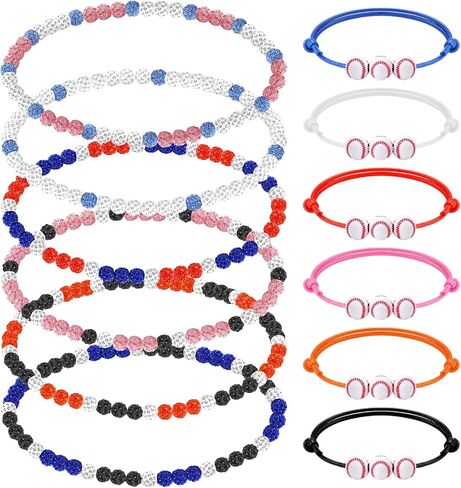12 Pcs Baseball Bling Beaded Necklace and Baseball Rope Bracelet Set for Men Players Gifts Team Lovers in Kuwait