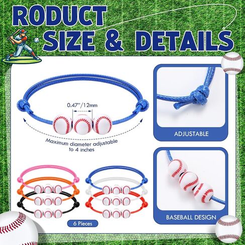12 Pcs Baseball Bling Beaded Necklace and Baseball Rope Bracelet Set for Men Players Gifts Team Lovers in Kuwait