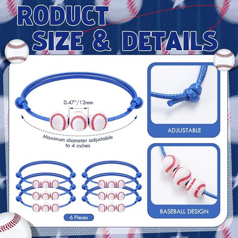 12 Pcs Baseball Bling Beaded Necklace and Baseball Rope Bracelet Set for Men Players Gifts Team Lovers in Kuwait