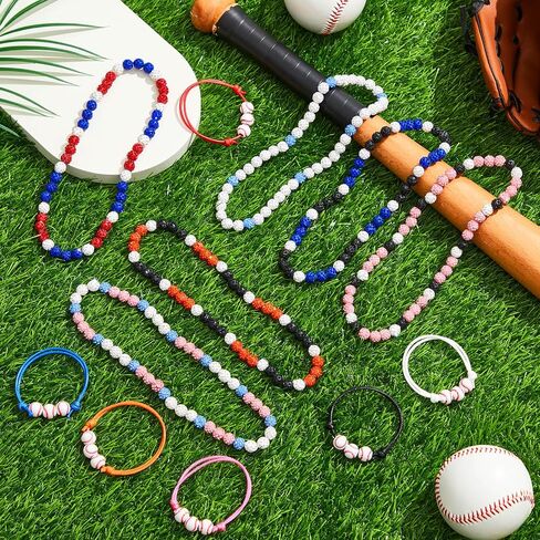 12 Pcs Baseball Bling Beaded Necklace and Baseball Rope Bracelet Set for Men Players Gifts Team Lovers in Kuwait