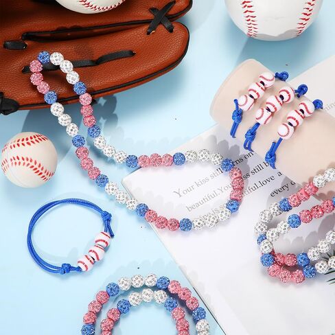 12 Pcs Baseball Bling Beaded Necklace and Baseball Rope Bracelet Set for Men Players Gifts Team Lovers in Kuwait