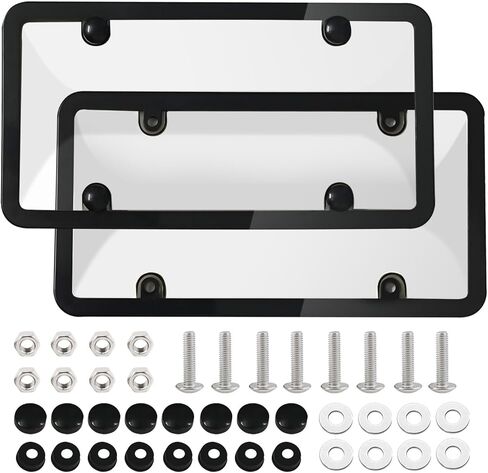 License Plate Cover & Frames,2 Pack Clear License Plate Protector,Universal Plastic Car Front/Rear License Plate Frame Fit Any Standard US Plates with Screws Caps,Universal Car Accessories in Saudi Arabia