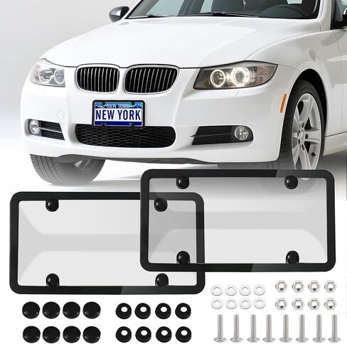 License Plate Cover & Frames,2 Pack Clear License Plate Protector,Universal Plastic Car Front/Rear License Plate Frame Fit Any Standard US Plates with Screws Caps,Universal Car Accessories in Saudi Arabia