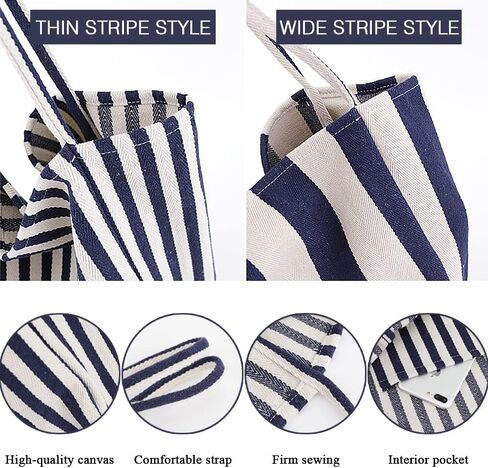 Striped Canvas Tote Handbag for Women Vertical Stripe Large Capacity Shoulder Bag for Shopping Travel in Kuwait