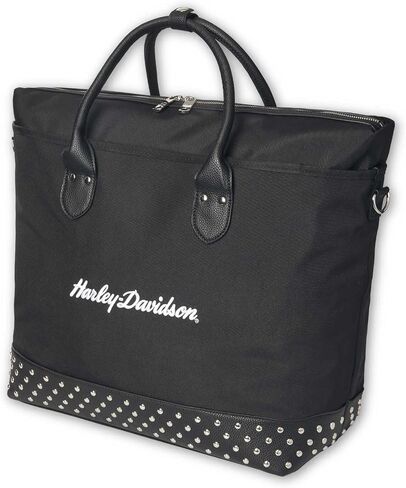Harley-Davidson Women's 3D H-D Script Studded Overnight Tote, Moonshadow Black in Saudi Arabia