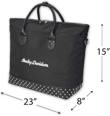 Harley-Davidson Women's 3D H-D Script Studded Overnight Tote, Moonshadow Black in Saudi Arabia