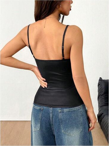 Makemechic Women's Pu Leather Capaged Camisole Camisole Slickeless Cami Top Cowbo in Kuwait
