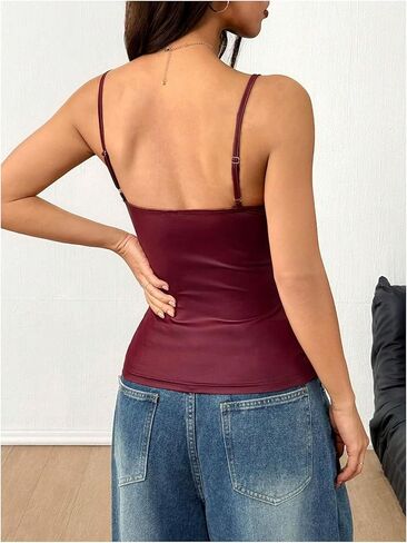 Makemechic Women's Pu Leather Capaged Camisole Camisole Slickeless Cami Top Cowbo in Kuwait