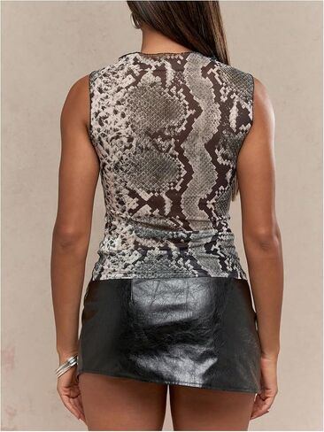 Shenhe Women's Sexy Y2K Snake Skin Tank Crewneck Print Tank Tank Tank Out Top in Saudi Arabia