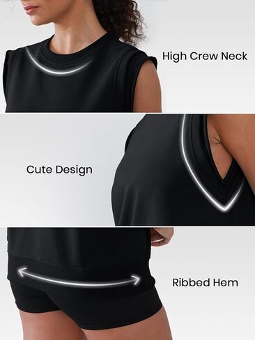 Workout Tank Tops Woman Crew Neck Athletic Tops Cotton Sweatshirt Loose Fit Muscle Tanks Runnning Gym Sports Shirt in Saudi Arabia