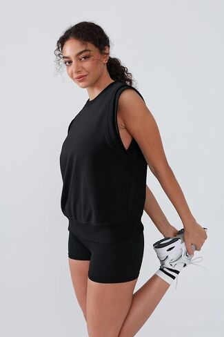 Workout Tank Tops Woman Crew Neck Athletic Tops Cotton Sweatshirt Loose Fit Muscle Tanks Runnning Gym Sports Shirt in Saudi Arabia