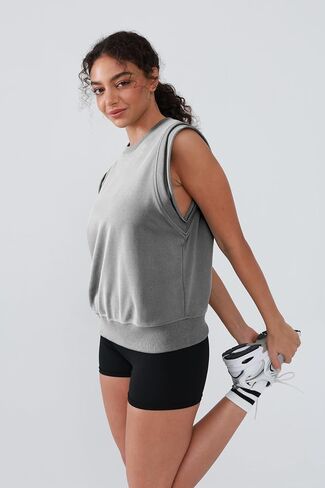 Workout Tank Tops Woman Crew Neck Athletic Tops Cotton Sweatshirt Loose Fit Muscle Tanks Runnning Gym Sports Shirt in Saudi Arabia