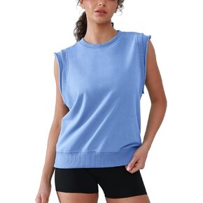 Workout Tank Tops Woman Crew Neck Athletic Tops Cotton Sweatshirt Loose Fit Muscle Tanks Runnning Gym Sports Shirt in Kuwait