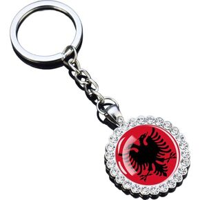 1 National Flag Keychain With Rhinestones, Glass Dome Pendant, Silver Metal Chain, World in Saudi Arabia