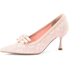 Women's Kitten Heel Pumps Closed Pointed Toe Mesh Lace Heels Sexy Pointy Stiletto Bow Pump Slip on Comfortable Heeled Sandals Wedding Dress Shoes in Saudi Arabia