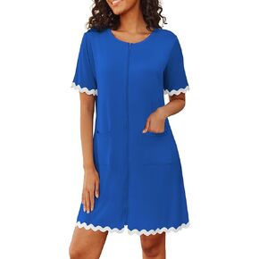 Ekouaer Women Zip Up Robe Lightweight Housecoats with Pockets Knee Length Short Bathrobes Soft Nightgown S-3XL in Kuwait