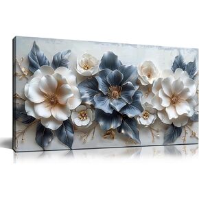 Flower Prints Wall Art for Living Room Blue and White Paintings for Wall Office Wall Decor for Bedroom Aesthetic Size 20" x 40" in Saudi Arabia
