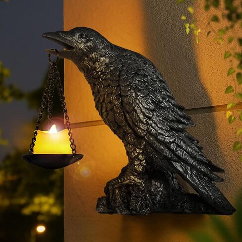 Halloween Decorations Outdoor Indoor Gothic Crow Wall Decor Table Candle Holder Raven Tealight Statue for Yard Patio Garden Bedroom Black in Kuwait