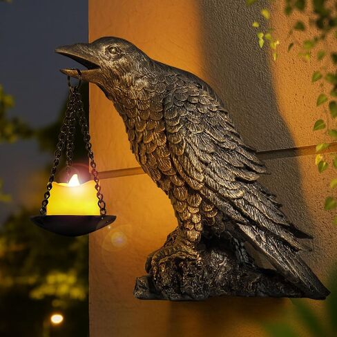 Halloween Decorations Outdoor Indoor Gothic Crow Wall Decor Table Candle Holder Raven Tealight Statue for Yard Patio Garden Bedroom Black in Kuwait