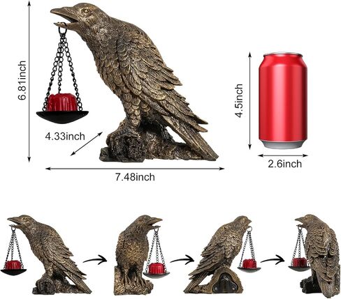 Halloween Decorations Outdoor Indoor Gothic Crow Wall Decor Table Candle Holder Raven Tealight Statue for Yard Patio Garden Bedroom Black in Kuwait