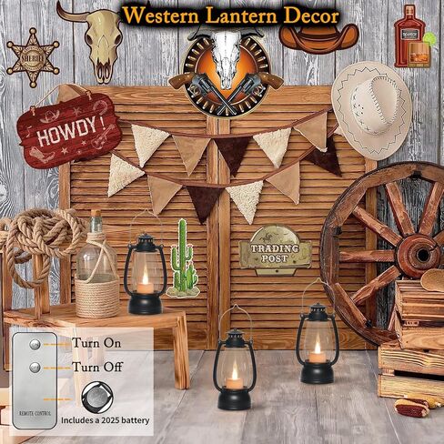 الفوانيس الحمراء الصغيرة الصغيرة المزخرفة مع الفوانيس الغربية العتيقة بعيدة مقاس 7 بوصات مع شمعة LED المتدلية ، زخارف التخييم ، زينة الحزب الغربي ، قطع عيد الميلاد المركزية للطاولات ، 4 عبوات in Kuwait