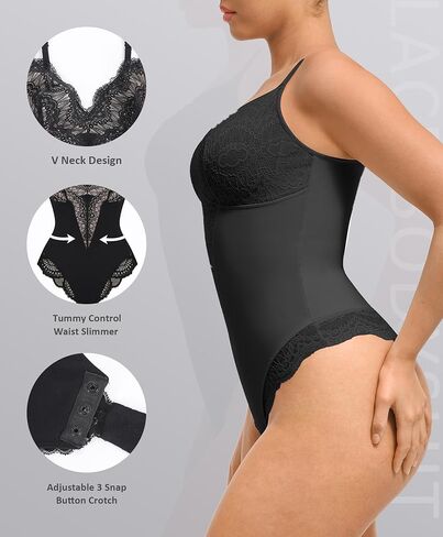 FeelinGirl Womens Body Suits Shapewear Tummy Control Backless Thong Body Shaper V Neck Compression Lace Bodysuit Tops in Kuwait