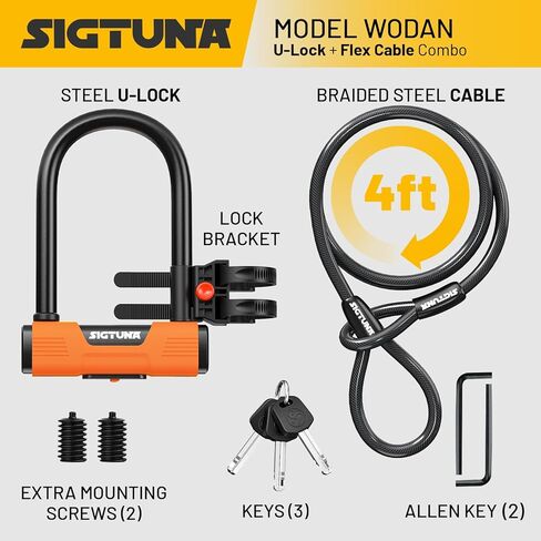مجموعة قفل الدراجة على شكل حرف U من سيجتونا، مجموعة قفل الدراجة على شكل حرف U شديدة التحمل ضد السرقة، قفل دراجة على شكل حرف U مع تكبل 18 مم، قفل دراجة مع دعامة تثبيت قوية للدراجات، الدراجة الإلكترونية، سكوتر، المعدات الخارجية in Kuwait