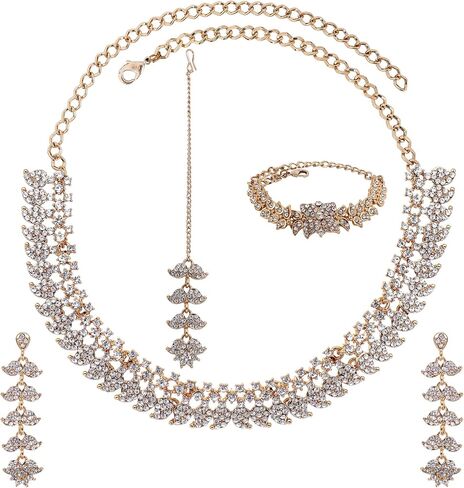 مجموعات المجوهرات الهندية للنساء - Bollywood Wedding Rhinestone Necklace Golden Brides مجموعة المجوهرات للعرائس in Kuwait