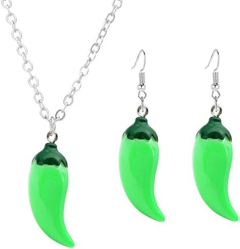 coadipress 2 Pairs Chili Pepper Earrings And Necklace For Women Funny Lifelike Simulation Vegetable Food Resin Chili Pepper Earrings Charm Vegetable Pendant Necklace Necklace in Saudi Arabia