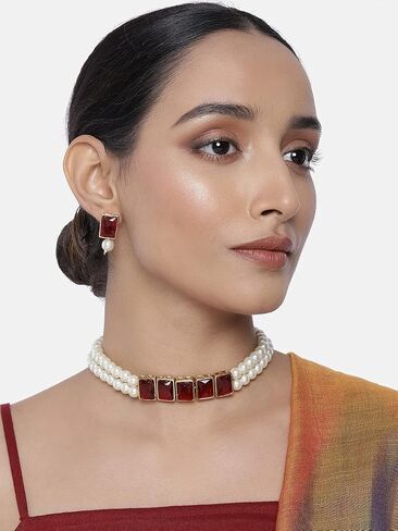 قلادة طويلة من اللؤلؤ الطويلة مع Aheli Kundan Pearl مع حلق الهندي الهندي المجوهرات التقليدية بوليوود هدية للنساء in Saudi Arabia