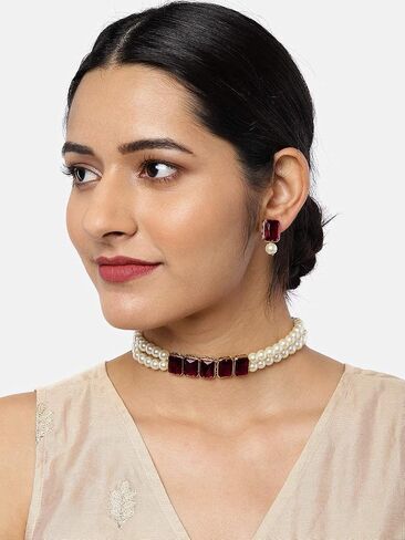 قلادة طويلة من اللؤلؤ الطويلة مع Aheli Kundan Pearl مع حلق الهندي الهندي المجوهرات التقليدية بوليوود هدية للنساء in Saudi Arabia
