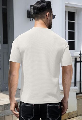 KUYIGO Men's Slim Fit Henley Shirts Casual Solid Button Waffle Fashion Summer T-Shirts Tops in Kuwait