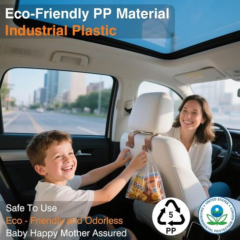 خطافات مقعد السيارة وحامل محفظة - 4 حزمة محببة ، 55 رطلًا ، سنانير سيارات شاقة ، Eco PP للمحفظة/حقيبة/حقيبة صالة رياضية/مقالات/كوب/، تناسب 0.32-0.55 "قضبان مسند السيارة (أسود) in Kuwait