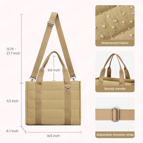 Travel Tote Bag for Women Work Puffer Laptop Crossbody Bags with Zipper Quilted Gym Tote Nylon Purse Shoulder Handbags in Kuwait
