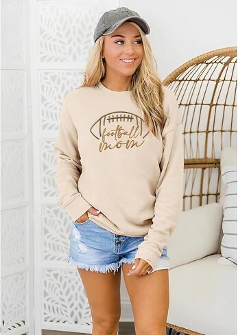 Women Football Game Day Sweatshirt Embroidered Football Graphic Pullover Casual Sunday Funday Long Sleeve Top in Kuwait