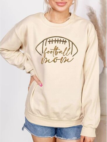 Women Football Game Day Sweatshirt Embroidered Football Graphic Pullover Casual Sunday Funday Long Sleeve Top in Kuwait